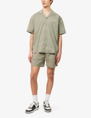 Serif Logo-Embroidery Short-Sleeve Cotton Shirt