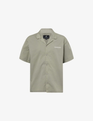 Serif Logo-Embroidery Short-Sleeve Cotton Shirt