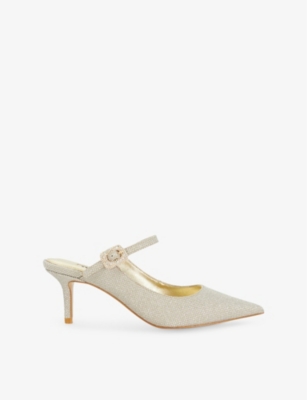 Dune Womens  Chronicles Embellished Heeled Woven Slip-on Mules In Gold Synthetic