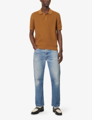 SUNSPEL: Ribbed Short-Sleeves Cotton-Knit Polo Shirt