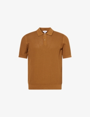 SUNSPEL: Ribbed Short-Sleeves Cotton-Knit Polo Shirt