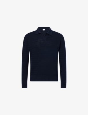 SUNSPEL: Textured long-sleeve cotton-knit polo shirt