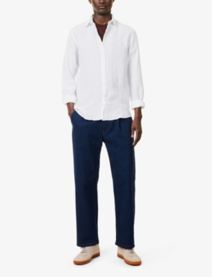 Sunspel Mens Spread-collar Long-sleeve Linen Shirt White In White