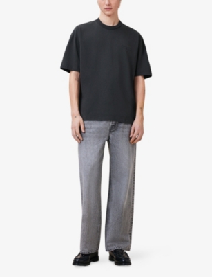 Allsaints Mens Carbon Grey Xander Logo-embossed Short-sleeve Cotton T-shirt In Gray