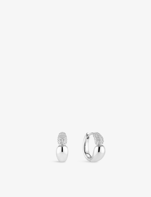 Goccia Creolo Piccolo Rhodium-Plated 925 Sterling Silver and Cubic Zirconia Hoop Earrings