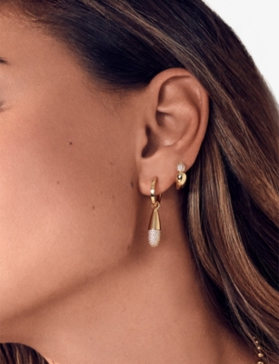 SIF JAKOBS: Goccia Creolo Piccolo 18ct Yellow Gold-Plated 925 Sterling Silver and Cubic Zirconia Hoop Earrings