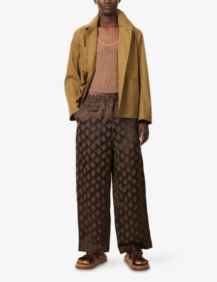 DIOMENE: Geometric-Print Wide-Leg Linen-Blend Trousers