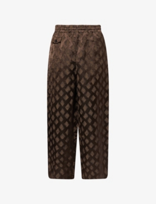 DIOMENE: Geometric-Print Wide-Leg Linen-Blend Trousers