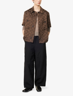 DIOMENE: Geometric-Print Short-Sleeves Linen-Blend Shirt