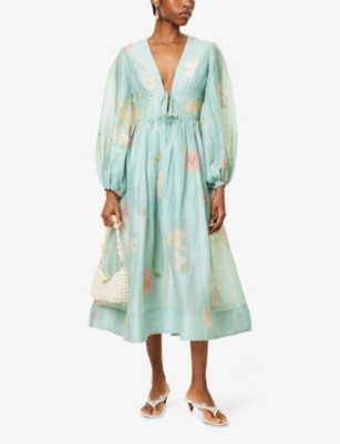 ZIMMERMANN: Illuminate Billow Embroidered Linen-Silk Maxi Dress
