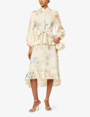 ZIMMERMANN: Illuminate Peplum Linen Midi Dress