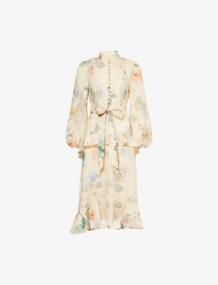 ZIMMERMANN: Illuminate Peplum Linen Midi Dress