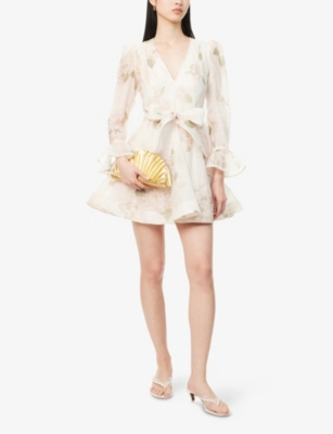 ZIMMERMANN: Balance Long-Sleeve Linen and Silk-Blend Mini Dress