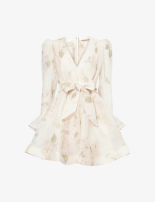 ZIMMERMANN: Balance Long-Sleeve Linen and Silk-Blend Mini Dress