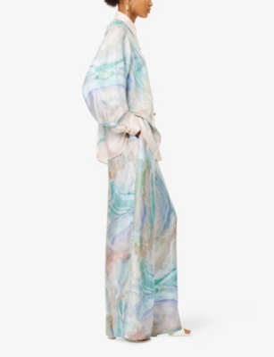Shop Zimmermann Womens Blue Agate Illuminate Wide-leg Silk Jogging Bottoms Xxs