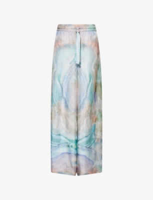 Shop Zimmermann Womens Blue Agate Illuminate Wide-leg Silk Jogging Bottoms Xxs