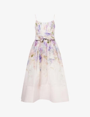 ZIMMERMANN: Dawning Linen and Silk-Blend Corset Midi Dress