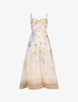 ZIMMERMANN: Dawning Picnic Floral-Print Linen and Silk-Blend Midi Dress