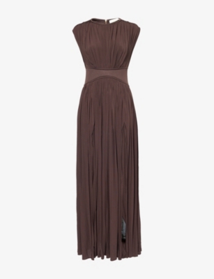 Zimmermann Womens Illuminate Pleated Stretch-woven Maxi Dress Chocolate