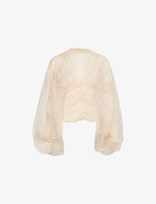 ZIMMERMANN: Illuminate Macrame-Trim Silk Bodice Blouse