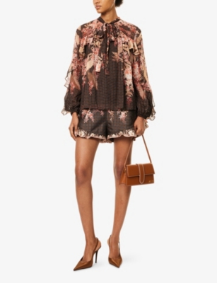 ZIMMERMANN: Illuminate Flutter Floral-Print Sheer Blouse