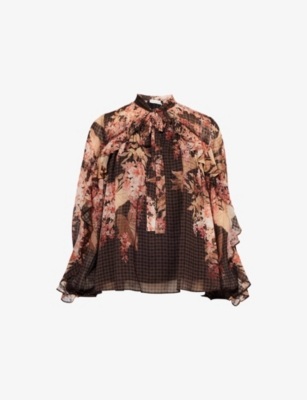 ZIMMERMANN: Illuminate Flutter Floral-Print Sheer Blouse