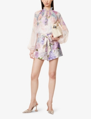 ZIMMERMANN: Dawn Floral-Print Silk Shorts