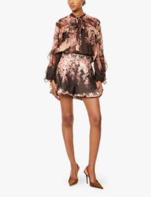 ZIMMERMANN: Illuminate Flutter Floral-Print Silk and Cotton-Blend Shorts