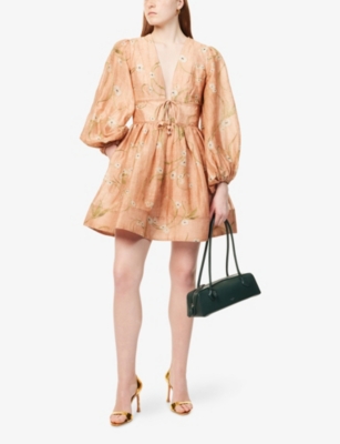 ZIMMERMANN: Illuminate Drawn Embroidered Linen-Silk Mini Dress