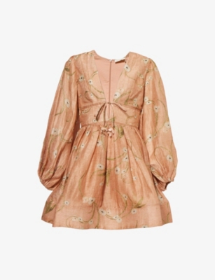 ZIMMERMANN: Illuminate Drawn Embroidered Linen-Silk Mini Dress