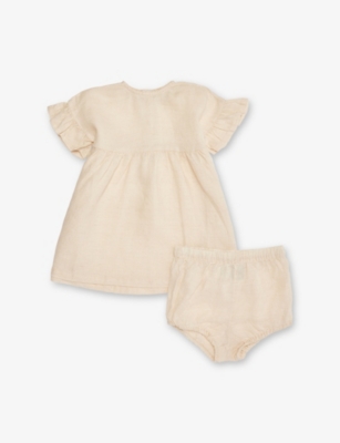 H&M ADORABLES: Round-Neck Flutter-Sleeve Two-Piece Linen Dress Set 4-36 Months