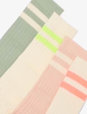 H&m Adorables Yellow Bright Sporty Striped Pack Of Four Rib-knit Socks