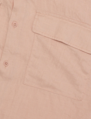 H&m Adorables Orange Dusty Light Patch-pocket Short-sleeve Linen Shirt 2-10