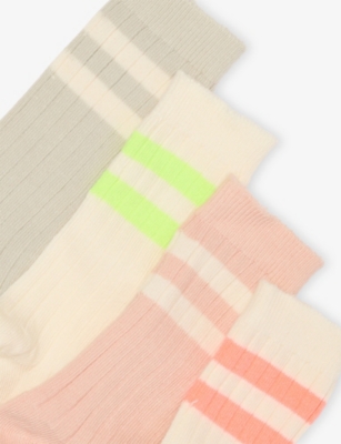 H&m Adorables Yellow Bright Sporty Striped Pack Of Four Rib-knit Socks