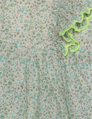 H&M ADORABLES FLORAL-PRINT FRILLED COTTON DRESS 2-10 YEARS GREEN LIGHT 