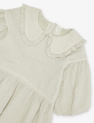 H&m Adorables Green Dusty Light Frilled-collar Cotton-seersucker Dress 2