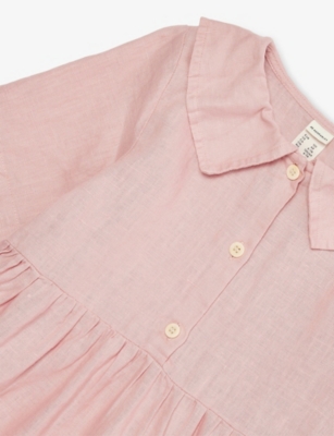 Shop H&m Adorables Pink Dusty Light Sailor-collar Gathered Linen Dress 2-10