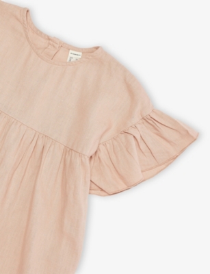 H&M ADORABLES FRILLED-TRIM LINEN DRESS 2-10 YEARS BEIGE MEDIUM DUSTY 