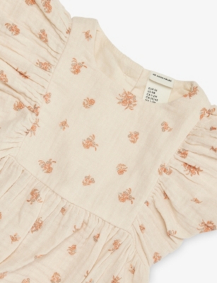 H&M ADORABLES: Floral-Print Puff-Sleeve Cotton-Muslin Romper 0-6 Months