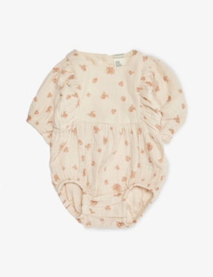 H&M ADORABLES: Floral-Print Puff-Sleeve Cotton-Muslin Romper 0-6 Months