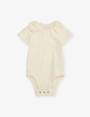 H&M ADORABLES: Broderie-Collar Short-Sleeve Cotton-Jersey Bodysuit 4 Months-3 Years