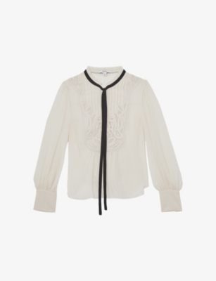 REISS: Sara Embroidered Lace Woven Top