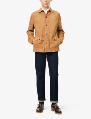 HACKETT MENS SAND BEIGE PATCH-POCKET REGULAR-FIT SUEDE JACKET 
