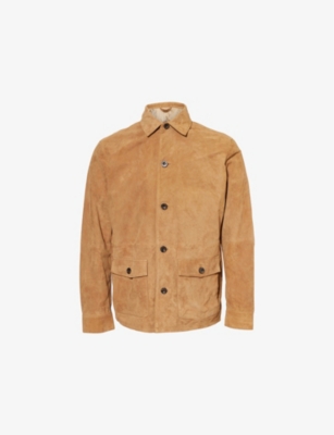 HACKETT MENS SAND BEIGE PATCH-POCKET REGULAR-FIT SUEDE JACKET 