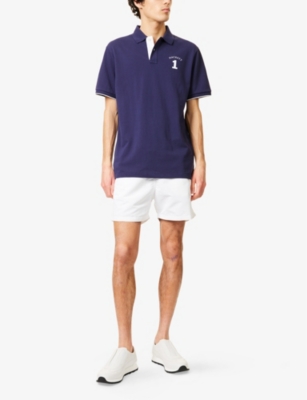 HACKETT MENS INK BLUE HERITAGE NUMBER SHORT-SLEEVE COTTON-PIQUE POLO SHIRT 