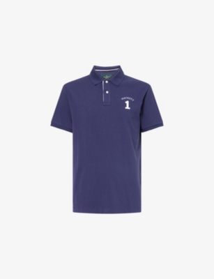 HACKETT MENS INK BLUE HERITAGE NUMBER SHORT-SLEEVE COTTON-PIQUE POLO SHIRT 