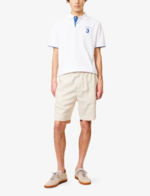 HACKETT MENS OPTIC WHITE HERITAGE NUMBER SHORT-SLEEVE COTTON-PIQUE POLO SHIRT 