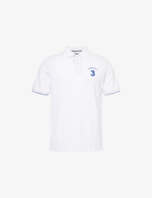HACKETT MENS OPTIC WHITE HERITAGE NUMBER SHORT-SLEEVE COTTON-PIQUE POLO SHIRT 