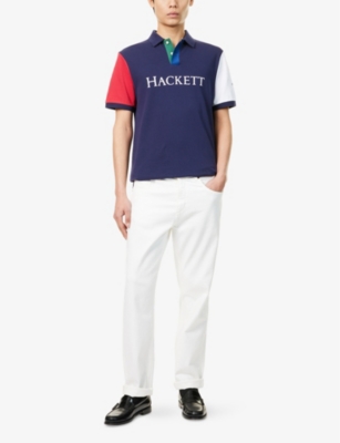 HACKETT MENS INK BLUE HERITAGE LOGO-EMBROIDERED COTTON-PIQUÉ POLO SHIRT&NBSP; 