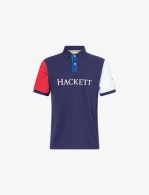 HACKETT MENS INK BLUE HERITAGE LOGO-EMBROIDERED COTTON-PIQUÉ POLO SHIRT&NBSP; 